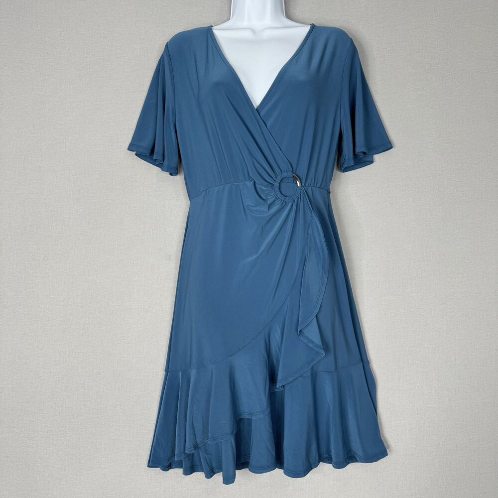 Gilli Stitch Fix Womens Dress S Blue Margie Ring Detail Wrap Jersey Knit Flutter